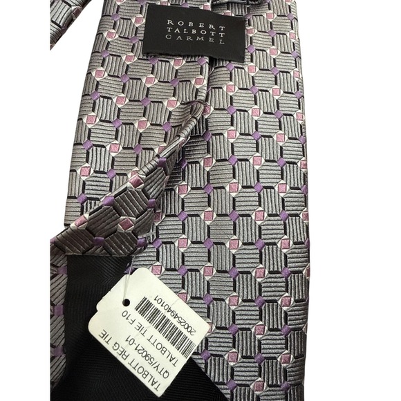 Robert Talbott Carmel Mens Silk Tie Gray Purple Geometric Pattern Hand Sewn USA - Picture 5 of 8